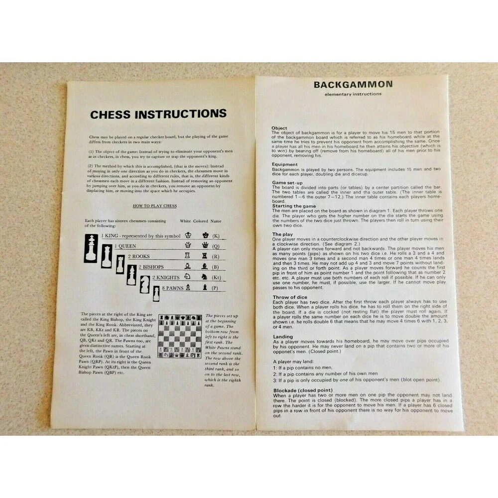 Vintage Chess Checker Backgammon Folding Travel Set Design Philipp for JC Penney